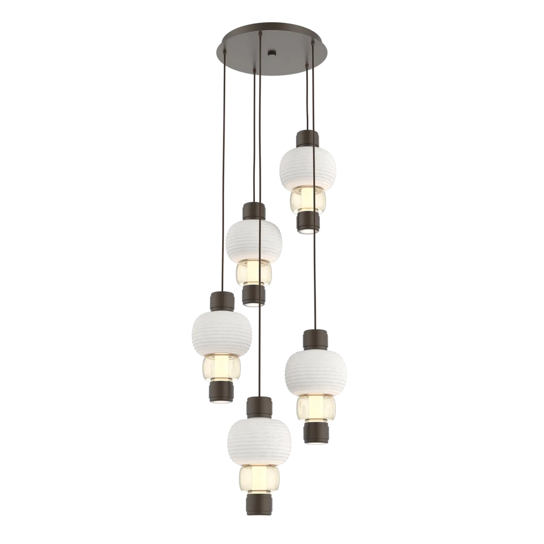 Hammerton Studio Torno Mandrel Multi-Pendant Chandelier Flat Bronze / 5-Piece / Amber / Chalk Ceramic