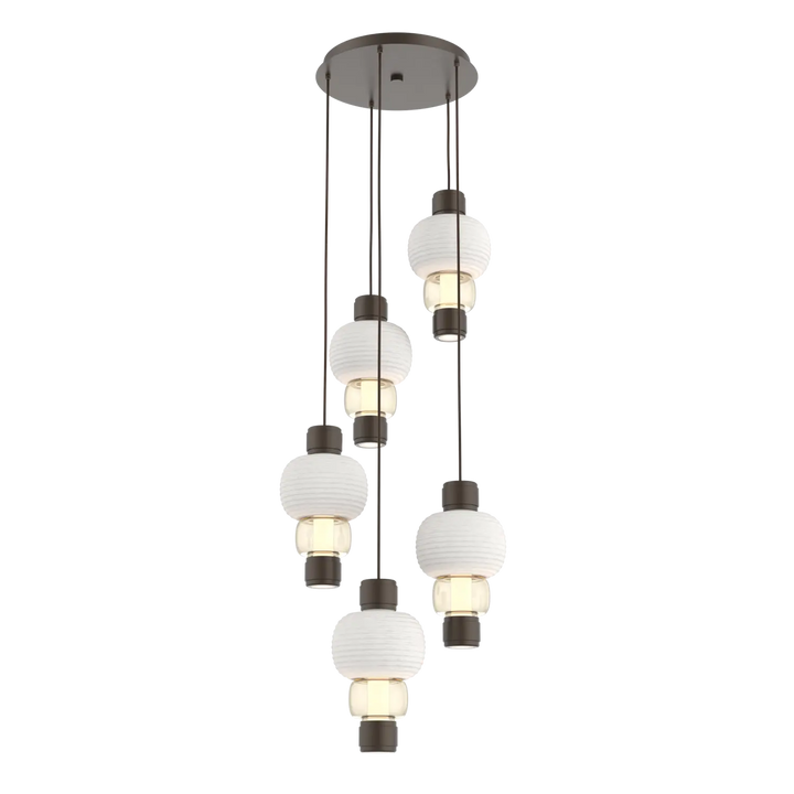 Hammerton Studio Torno Mandrel Multi-Pendant Chandelier Flat Bronze / 5-Piece / Amber / Chalk Ceramic