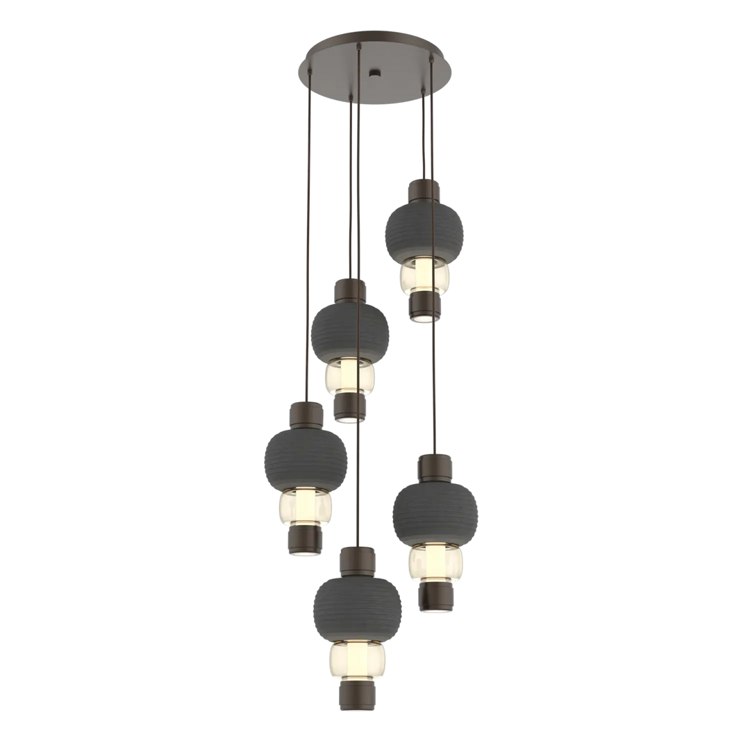Hammerton Studio Torno Mandrel Multi-Pendant Chandelier Flat Bronze / 5-Piece / Amber / Charcoal Ceramic