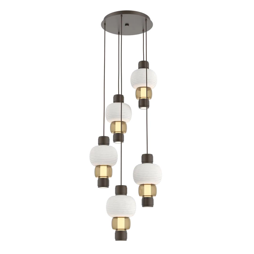 Hammerton Studio Torno Mandrel Multi-Pendant Chandelier Flat Bronze / 5-Piece / Bronze / Chalk Ceramic
