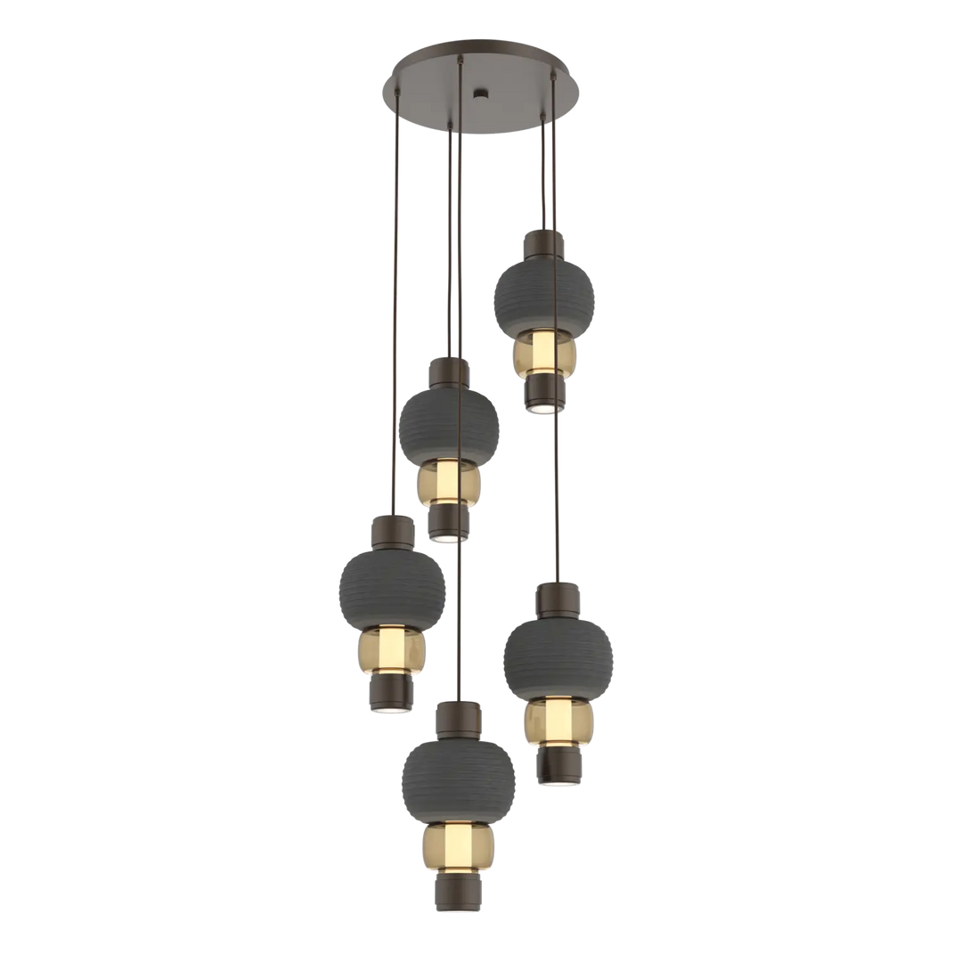 Hammerton Studio Torno Mandrel Multi-Pendant Chandelier Flat Bronze / 5-Piece / Bronze / Charcoal Ceramic