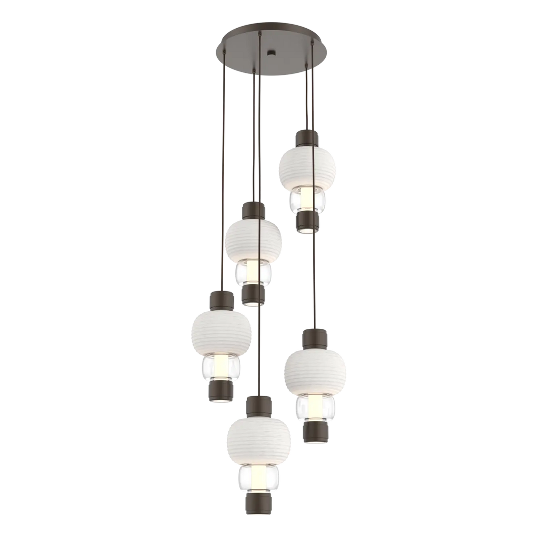 Hammerton Studio Torno Mandrel Multi-Pendant Chandelier Flat Bronze / 5-Piece / Clear / Chalk Ceramic