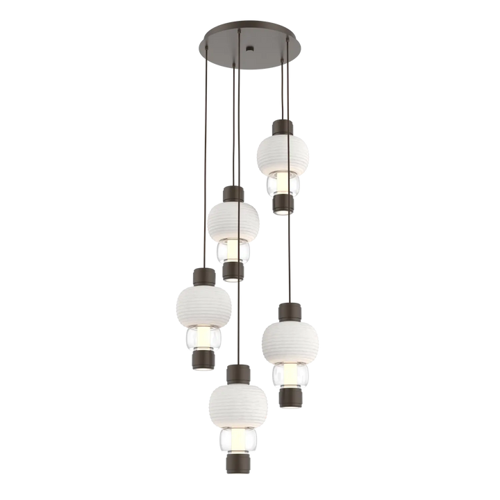 Hammerton Studio Torno Mandrel Multi-Pendant Chandelier Flat Bronze / 5-Piece / Clear / Chalk Ceramic