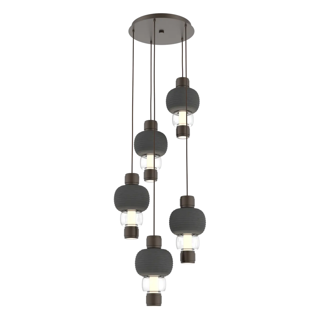 Hammerton Studio Torno Mandrel Multi-Pendant Chandelier Flat Bronze / 5-Piece / Clear / Charcoal Ceramic