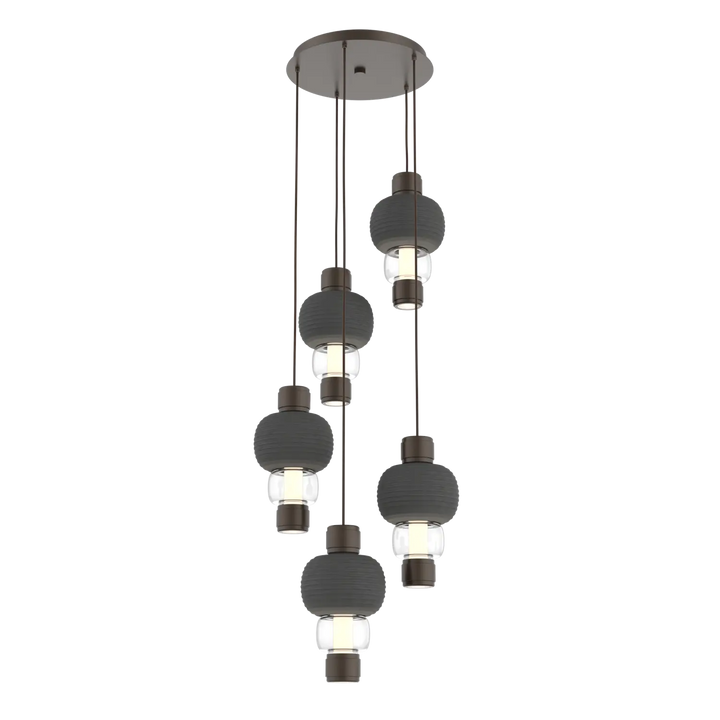Hammerton Studio Torno Mandrel Multi-Pendant Chandelier Flat Bronze / 5-Piece / Clear / Charcoal Ceramic