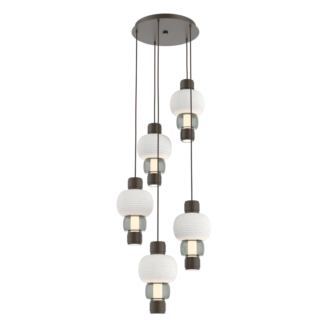 Hammerton Studio Torno Mandrel Multi-Pendant Chandelier Flat Bronze / 5-Piece / Smoke / Chalk Ceramic