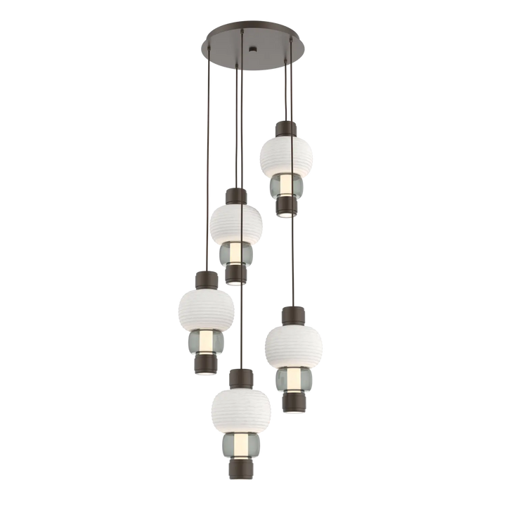 Hammerton Studio Torno Mandrel Multi-Pendant Chandelier Flat Bronze / 5-Piece / Smoke / Chalk Ceramic