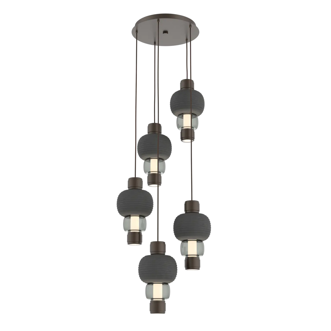 Hammerton Studio Torno Mandrel Multi-Pendant Chandelier Flat Bronze / 5-Piece / Smoke / Charcoal Ceramic