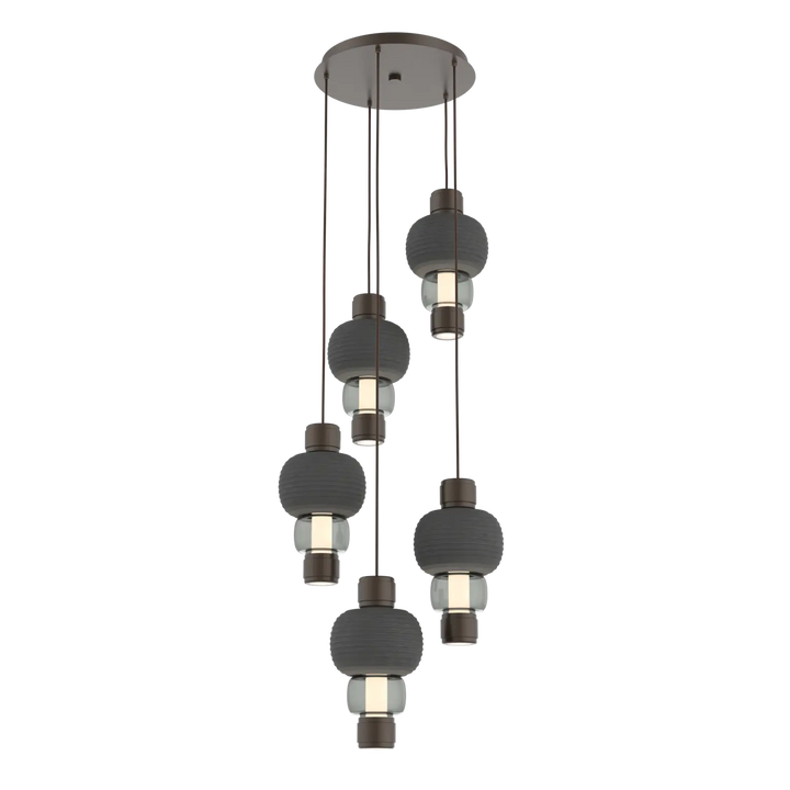 Hammerton Studio Torno Mandrel Multi-Pendant Chandelier Flat Bronze / 5-Piece / Smoke / Charcoal Ceramic