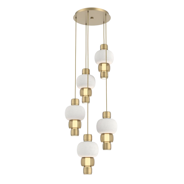 Hammerton Studio Torno Mandrel Multi-Pendant Chandelier Gilded Brass / 5-Piece / Bronze / Chalk Ceramic