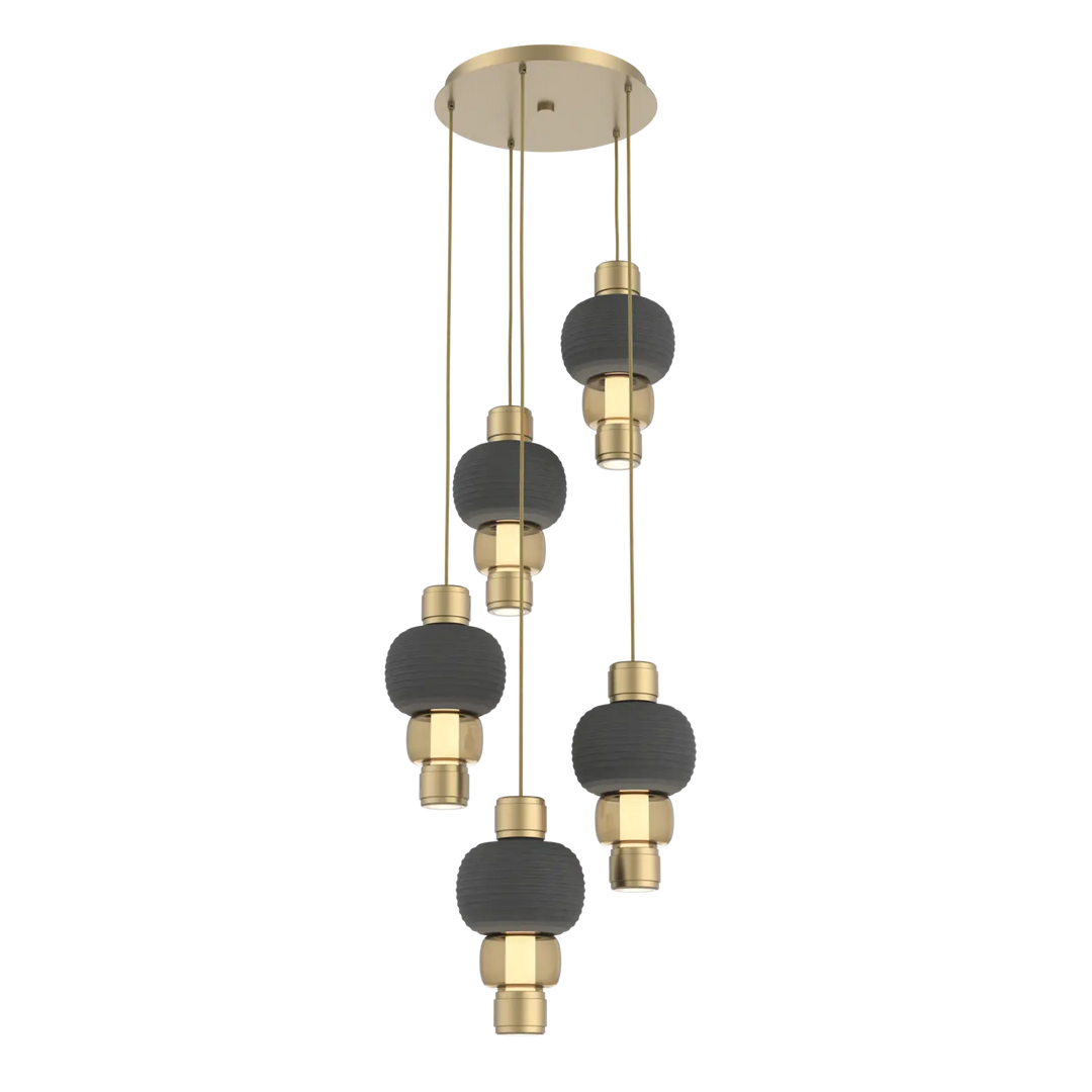 Hammerton Studio Torno Mandrel Multi-Pendant Chandelier Gilded Brass / 5-Piece / Bronze / Charcoal Ceramic