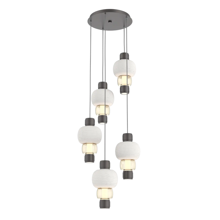 Hammerton Studio Torno Mandrel Multi-Pendant Chandelier Graphite / 5-Piece / Amber / Chalk Ceramic