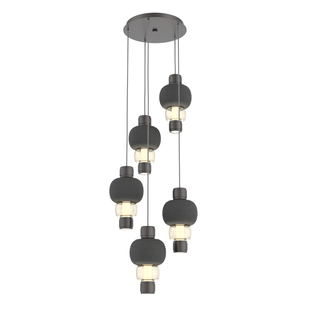 Hammerton Studio Torno Mandrel Multi-Pendant Chandelier Graphite / 5-Piece / Amber / Charcoal Ceramic