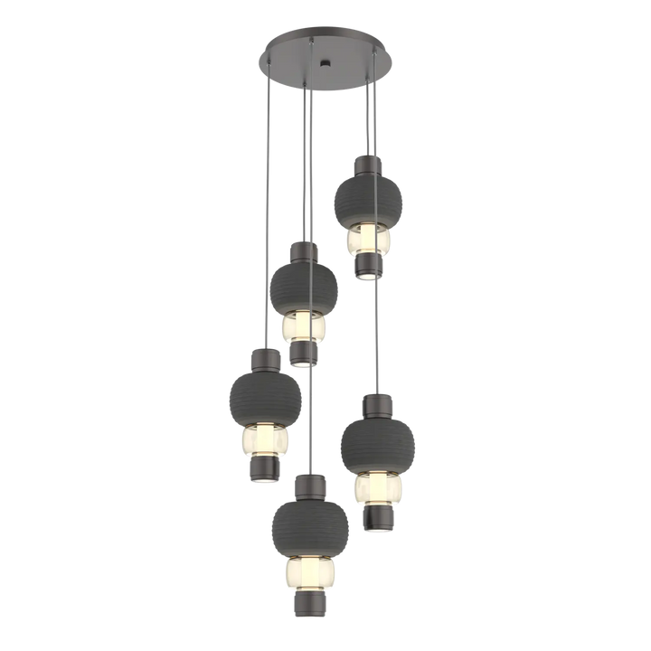 Hammerton Studio Torno Mandrel Multi-Pendant Chandelier Graphite / 5-Piece / Amber / Charcoal Ceramic