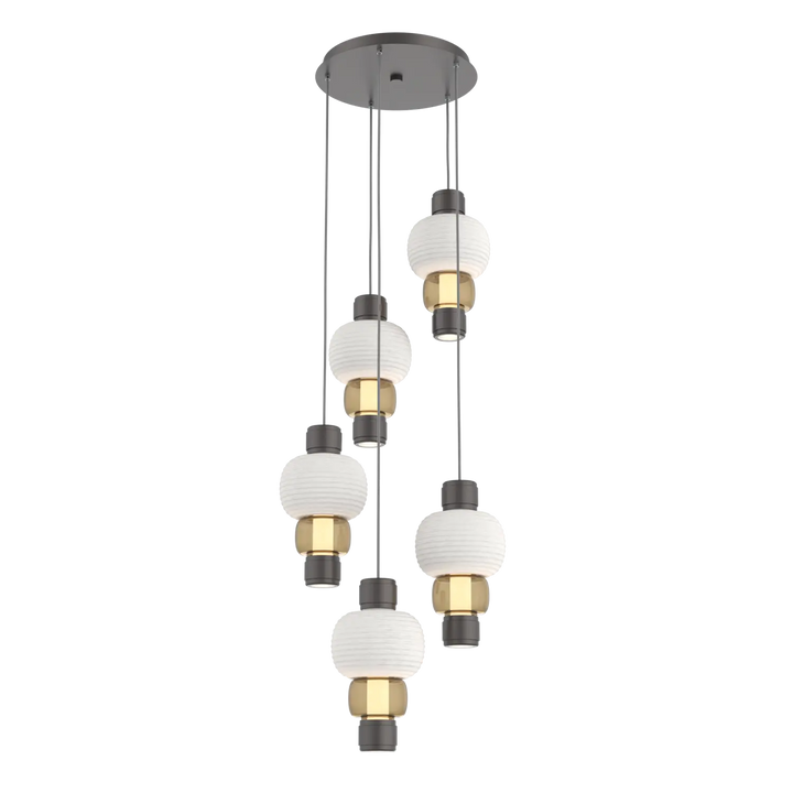 Hammerton Studio Torno Mandrel Multi-Pendant Chandelier Graphite / 5-Piece / Bronze / Chalk Ceramic