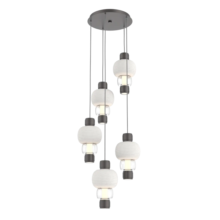 Hammerton Studio Torno Mandrel Multi-Pendant Chandelier Graphite / 5-Piece / Clear / Chalk Ceramic