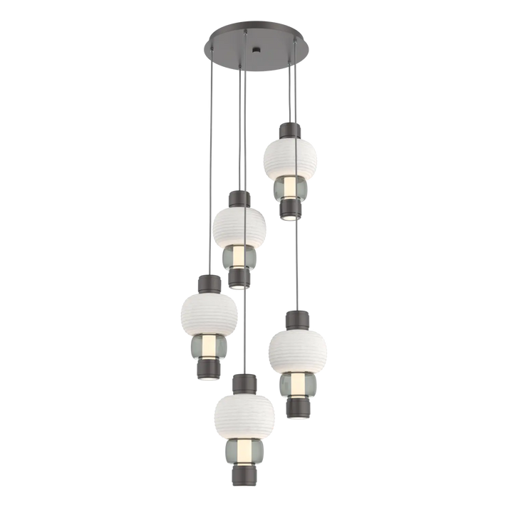 Hammerton Studio Torno Mandrel Multi-Pendant Chandelier Graphite / 5-Piece / Smoke / Chalk Ceramic