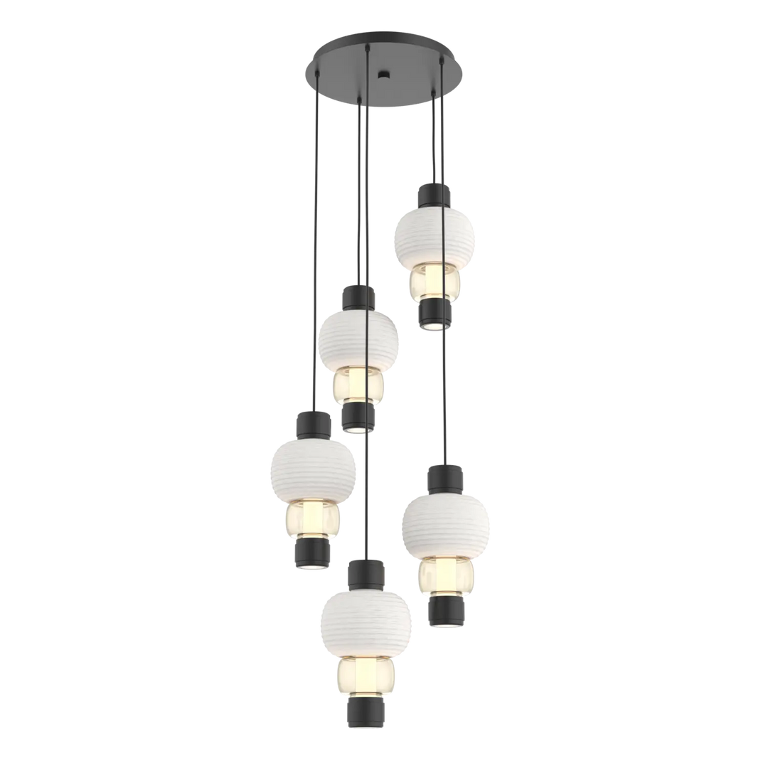 Hammerton Studio Torno Mandrel Multi-Pendant Chandelier Matte Black / 5-Piece / Amber / Chalk Ceramic