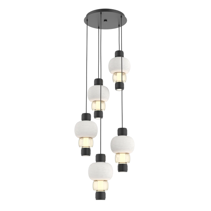 Hammerton Studio Torno Mandrel Multi-Pendant Chandelier Matte Black / 5-Piece / Amber / Chalk Ceramic