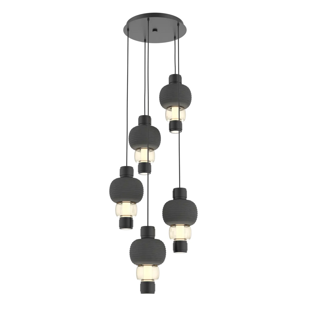 Hammerton Studio Torno Mandrel Multi-Pendant Chandelier Matte Black / 5-Piece / Amber / Charcoal Ceramic