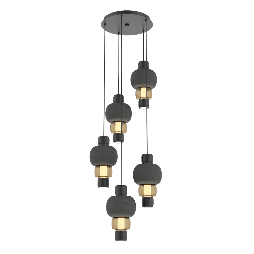 Hammerton Studio Torno Mandrel Multi-Pendant Chandelier Matte Black / 5-Piece / Bronze / Charcoal Ceramic