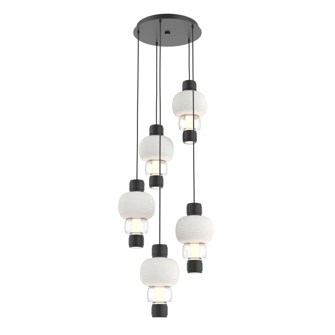 Hammerton Studio Torno Mandrel Multi-Pendant Chandelier Matte Black / 5-Piece / Clear / Chalk Ceramic