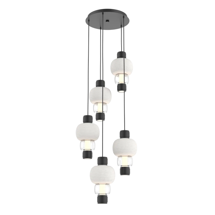 Hammerton Studio Torno Mandrel Multi-Pendant Chandelier Matte Black / 5-Piece / Clear / Chalk Ceramic