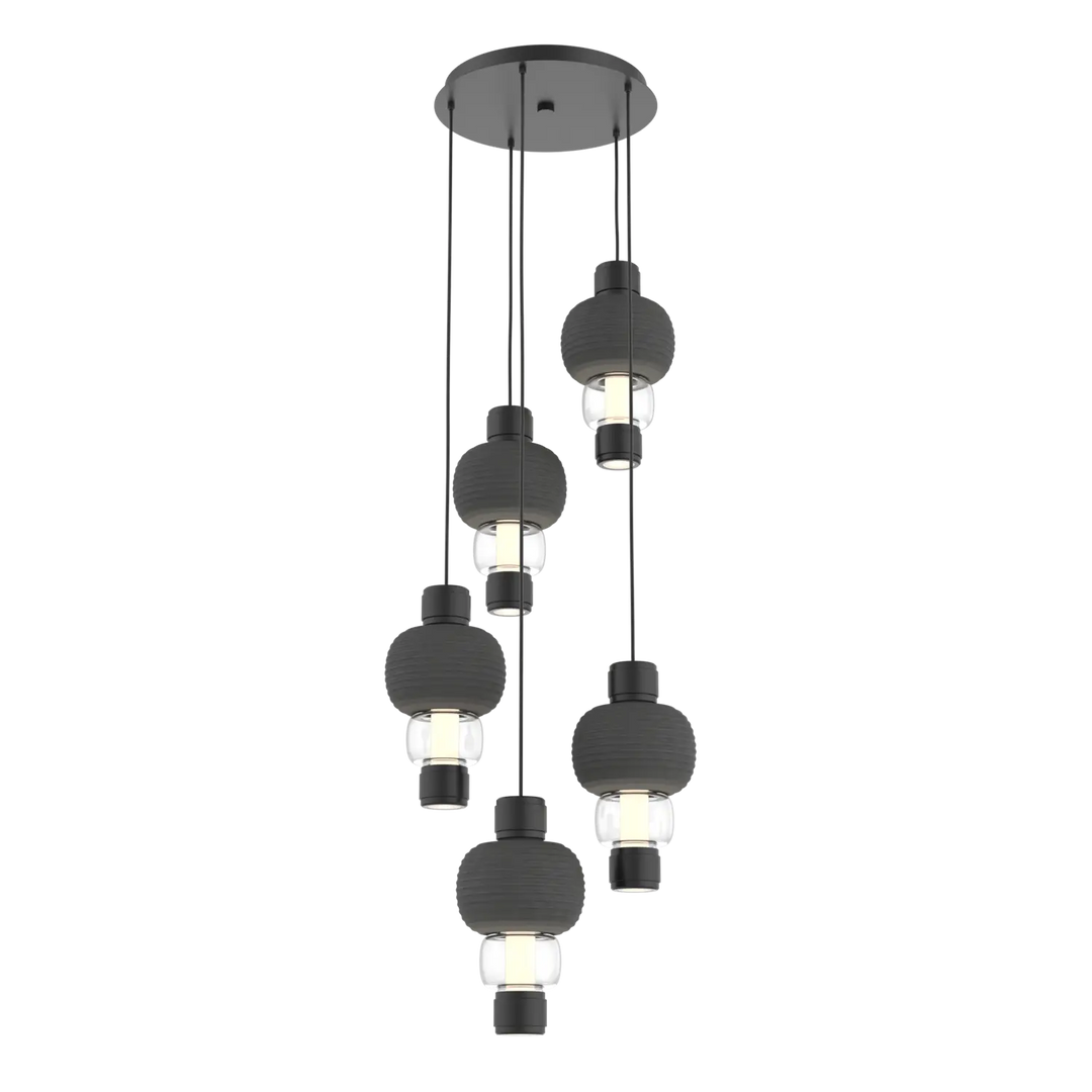 Hammerton Studio Torno Mandrel Multi-Pendant Chandelier Matte Black / 5-Piece / Clear / Charcoal Ceramic