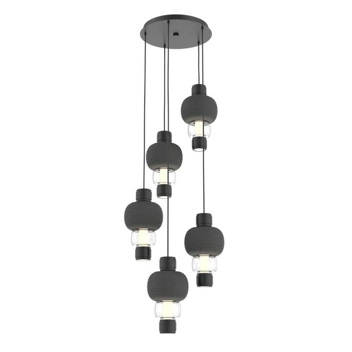 Hammerton Studio Torno Mandrel Multi-Pendant Chandelier Matte Black / 5-Piece / Clear / Charcoal Ceramic