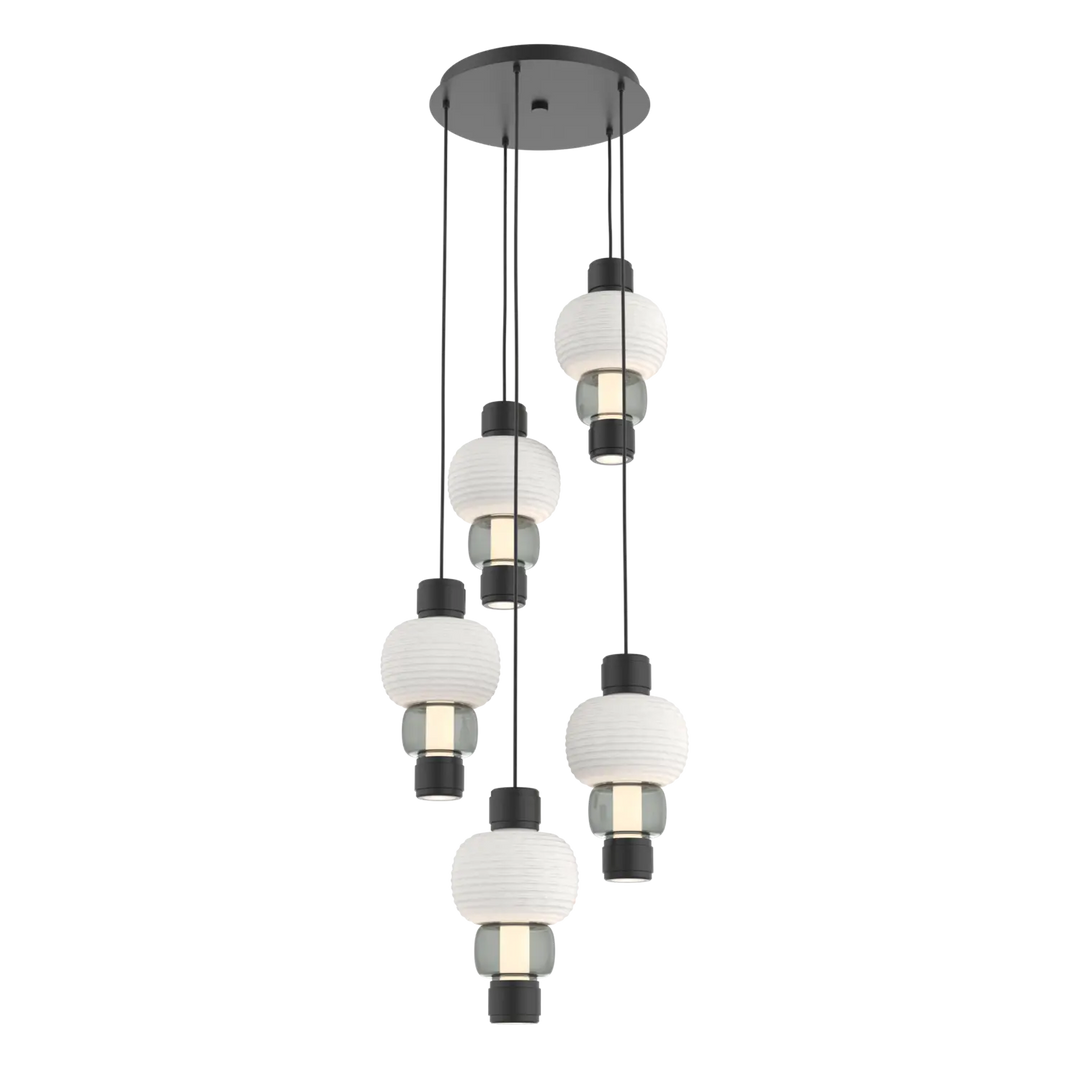 Hammerton Studio Torno Mandrel Multi-Pendant Chandelier Matte Black / 5-Piece / Smoke / Chalk Ceramic