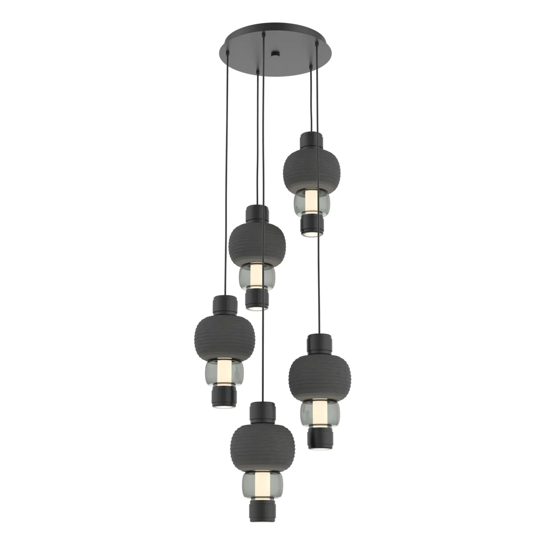 Hammerton Studio Torno Mandrel Multi-Pendant Chandelier Matte Black / 5-Piece / Smoke / Charcoal Ceramic