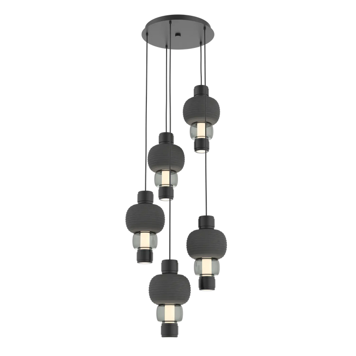 Hammerton Studio Torno Mandrel Multi-Pendant Chandelier Matte Black / 5-Piece / Smoke / Charcoal Ceramic