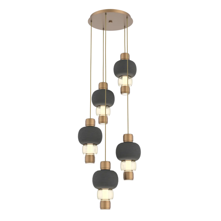 Hammerton Studio Torno Mandrel Multi-Pendant Chandelier Novel Brass / 5-Piece / Amber / Charcoal Ceramic