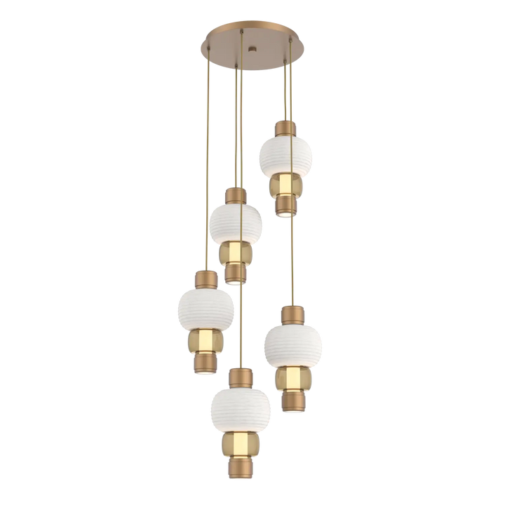 Hammerton Studio Torno Mandrel Multi-Pendant Chandelier Novel Brass / 5-Piece / Bronze / Chalk Ceramic