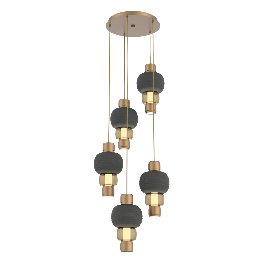 Hammerton Studio Torno Mandrel Multi-Pendant Chandelier Novel Brass / 5-Piece / Bronze / Charcoal Ceramic