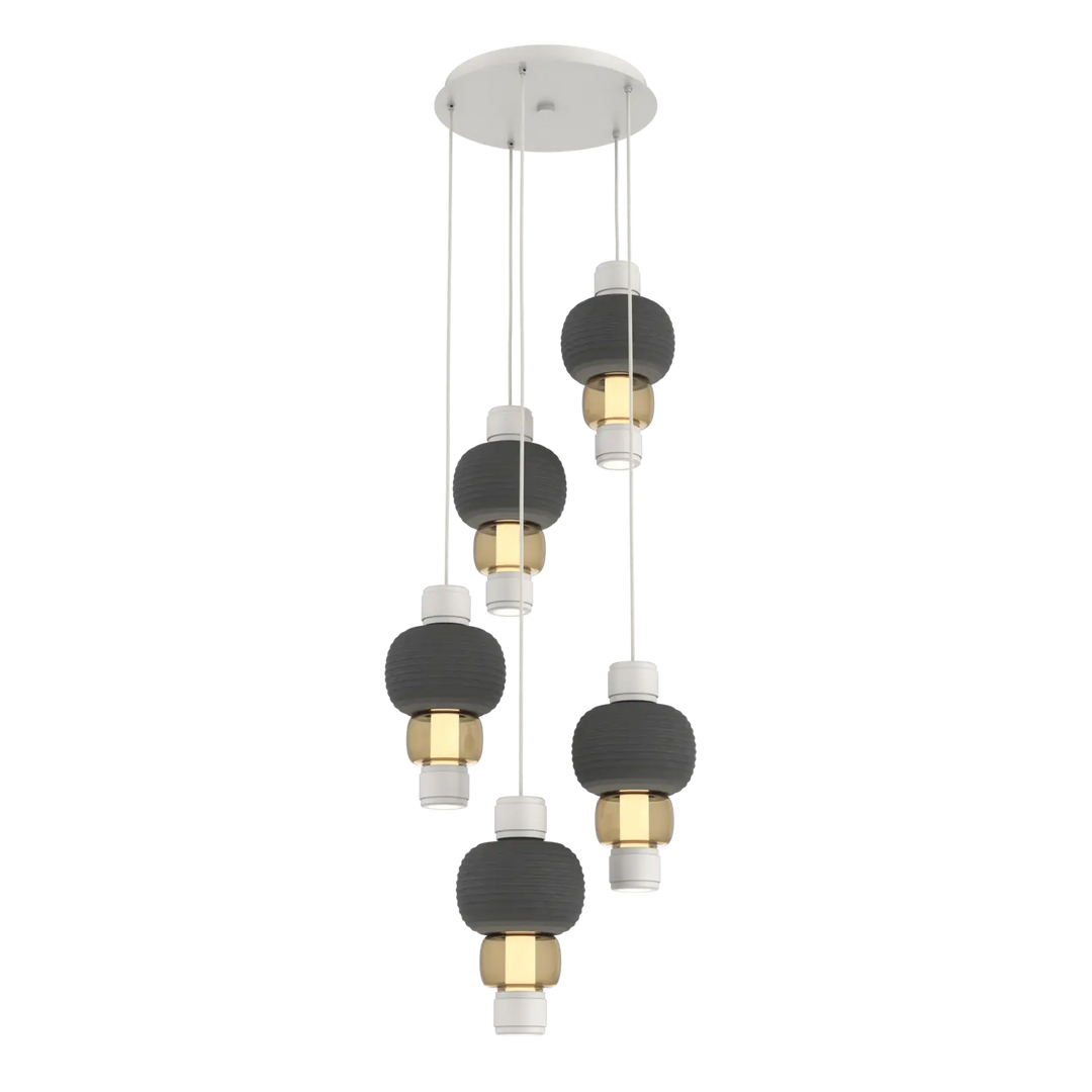 Hammerton Studio Torno Mandrel Multi-Pendant Chandelier Salt White / 5-Piece / Bronze / Charcoal Ceramic