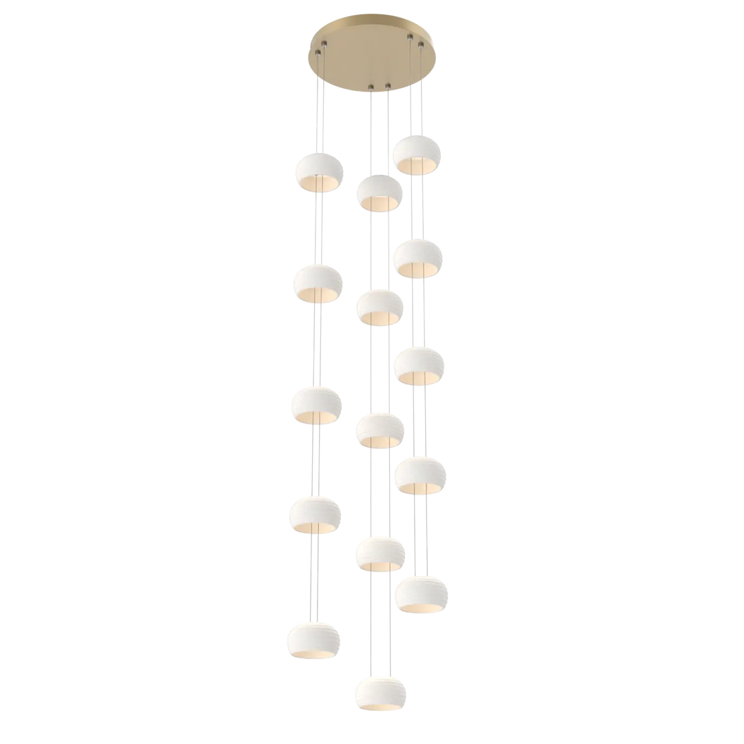 Hammerton Studio Torno Stack Multi-Pendant Chandelier Gilded Brass / 3-Piece / Chalk Ceramic