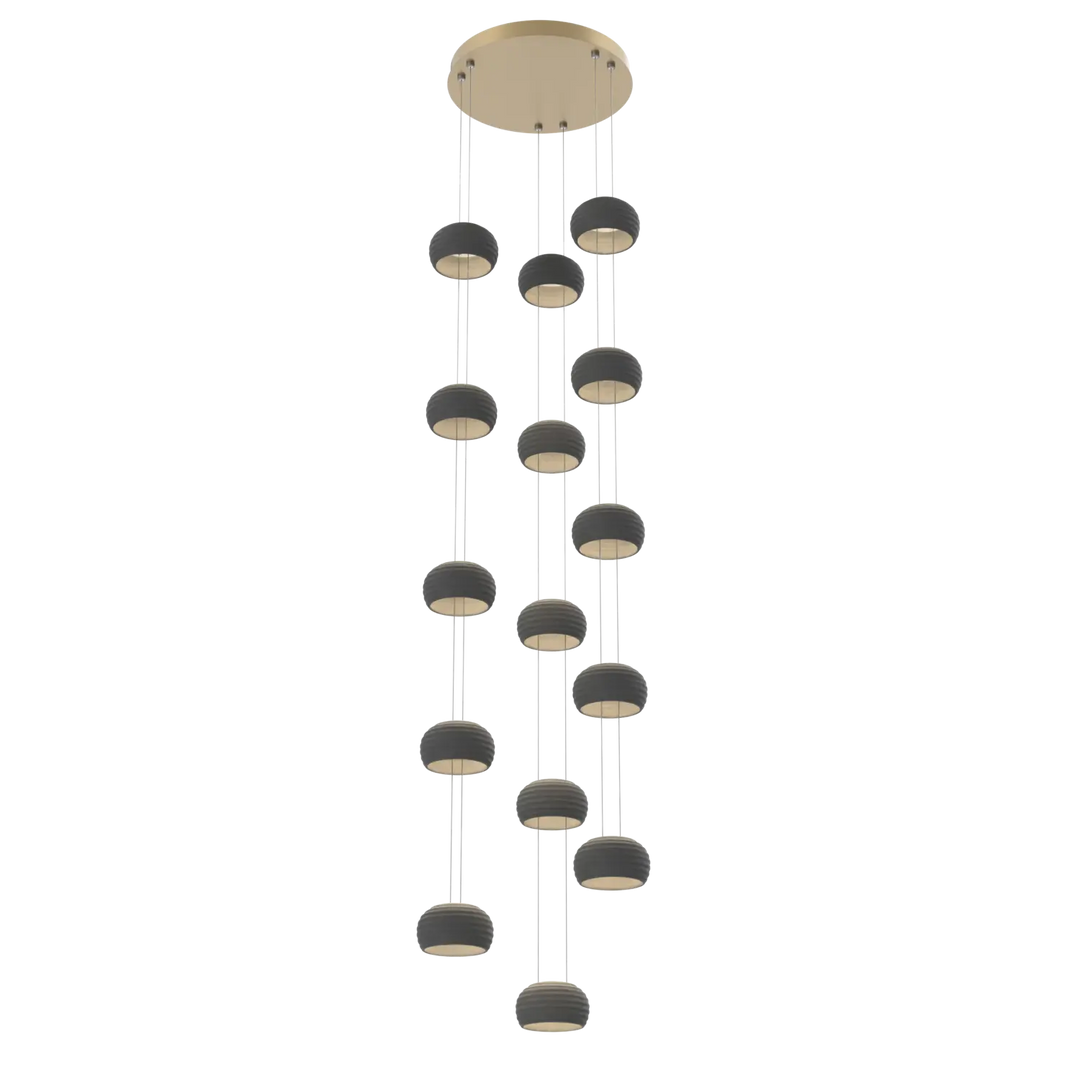 Hammerton Studio Torno Stack Multi-Pendant Chandelier Gilded Brass / 3-Piece / Charcoal Ceramic