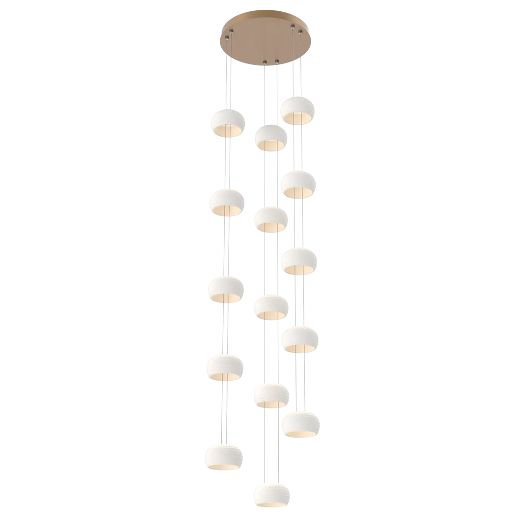 Hammerton Studio Torno Stack Multi-Pendant Chandelier Novel Brass / 3-Piece / Chalk Ceramic