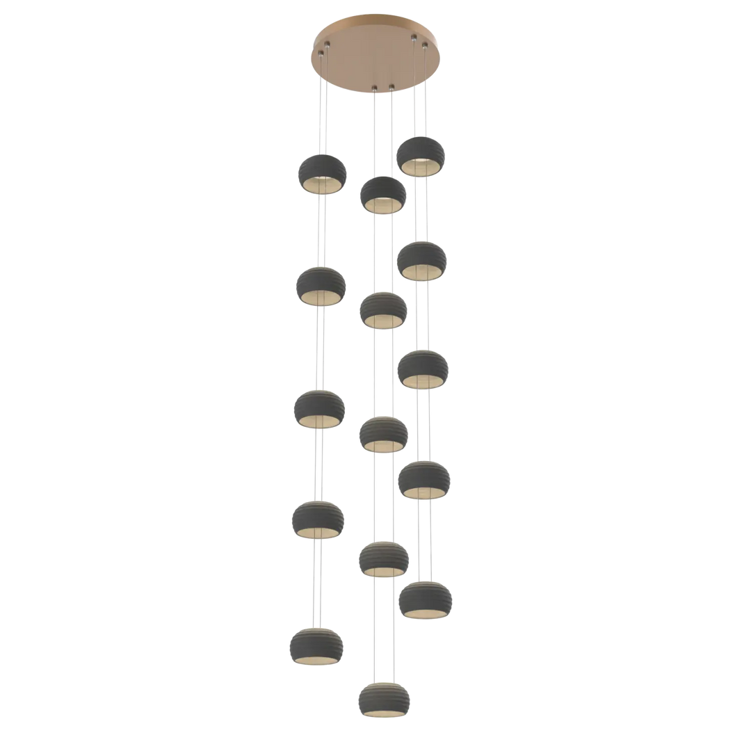 Hammerton Studio Torno Stack Multi-Pendant Chandelier Novel Brass / 3-Piece / Charcoal Ceramic