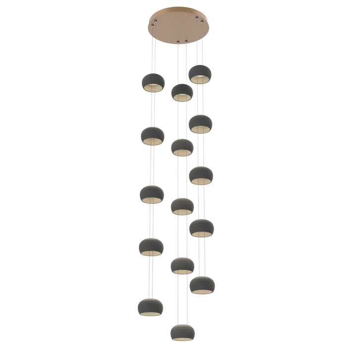 Hammerton Studio Torno Stack Multi-Pendant Chandelier Novel Brass / 3-Piece / Charcoal Ceramic