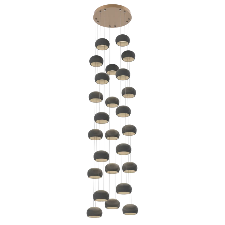Hammerton Studio Torno Stack Multi-Pendant Chandelier Novel Brass / 5-Piece / Charcoal Ceramic