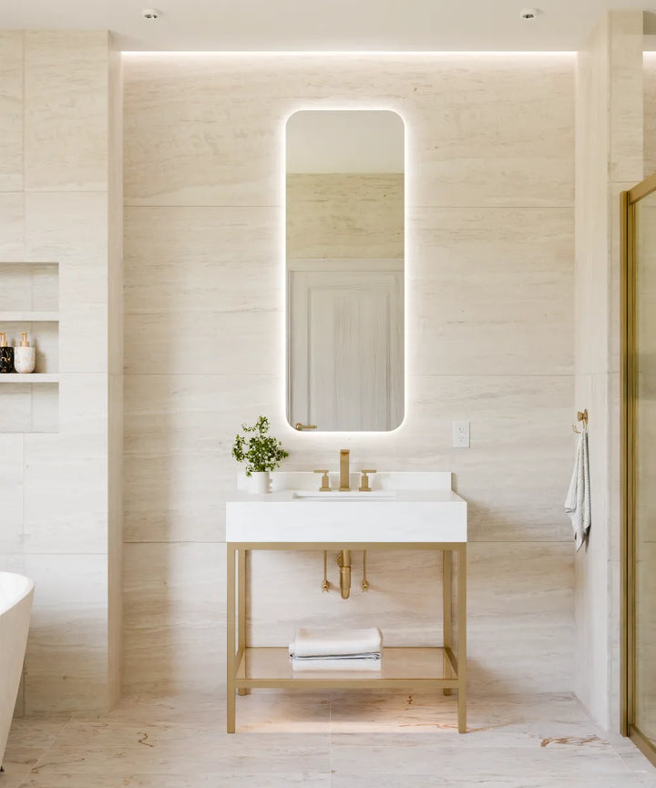 Electric Mirror Essence LED lighted mirror over Savannah vanity
