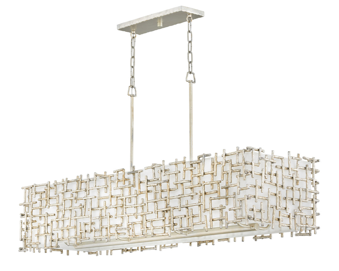 Fredrick Ramond Farrah Linear Chandelier Medium Eight Light Linear Silver Leaf FR33105SLF