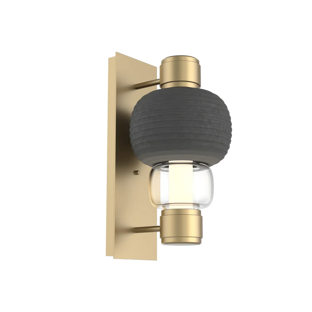 Hammerton Studio Torno Mandrel Sconce Gilded Brass / Single / Clear / Charcoal Ceramic