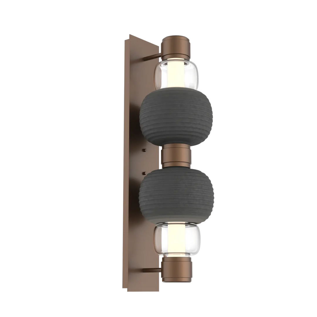 Hammerton Studio Torno Mandrel Sconce Burnished Bronze / Double / Clear / Charcoal Ceramic