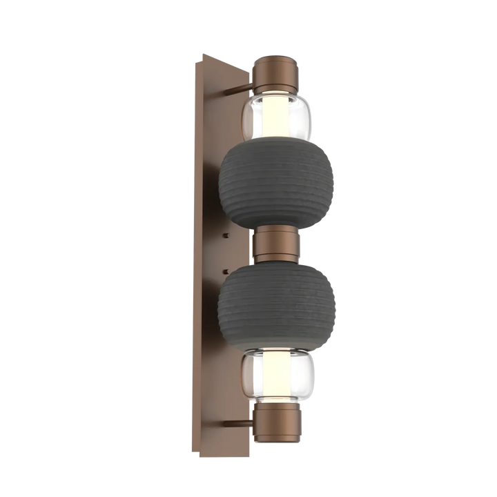 Hammerton Studio Torno Mandrel Sconce Burnished Bronze / Double / Clear / Charcoal Ceramic