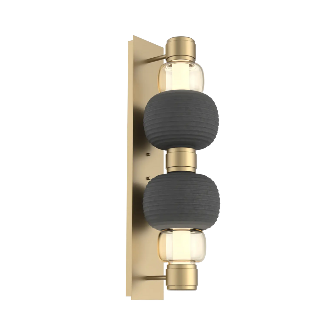 Hammerton Studio Torno Mandrel Sconce Gilded Brass / Double / Amber / Charcoal Ceramic