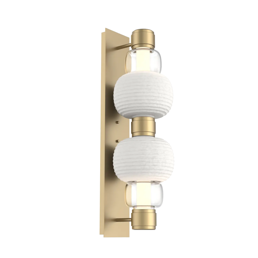 Hammerton Studio Torno Mandrel Sconce Gilded Brass / Double / Clear / Chalk Ceramic