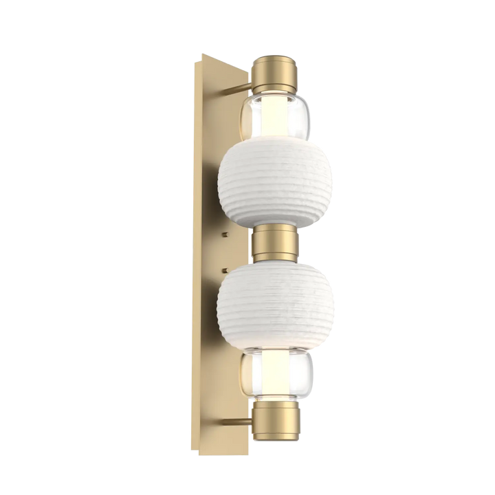 Hammerton Studio Torno Mandrel Sconce Gilded Brass / Double / Clear / Chalk Ceramic